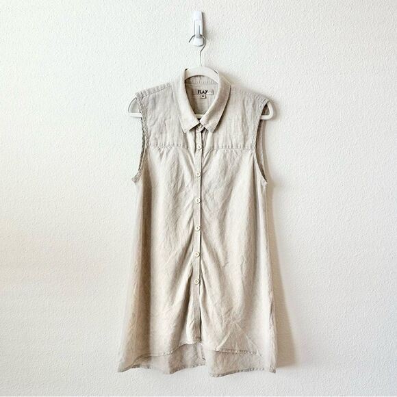 FLAX Skyline Sleeveless Linen Blouse in in Natural Handkerchief Size Medium - Picture 3 of 8
